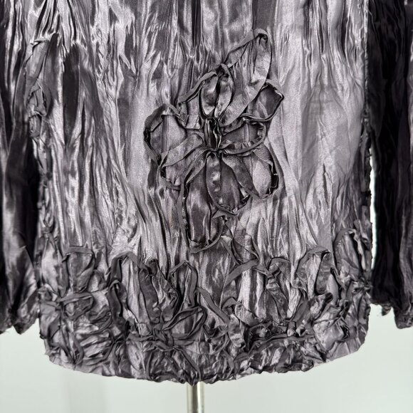 Max Studio Womens Petite Blouse XSP Crinkle Texture Purple Long Sleeve Polyester - Picture 7 of 9